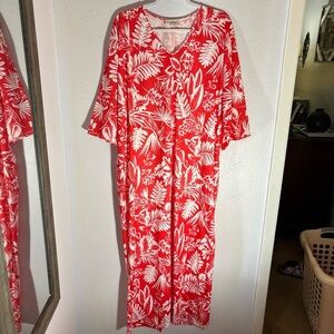Mary McFadden USA Vintage Caftan Hawaiian House Maxi Muumuu Dress Red White